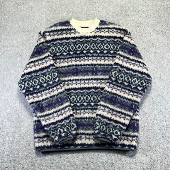 Beams Fleece Pullover Sweater Size Large Nordic Fair Isle Striped Crewneck Japan